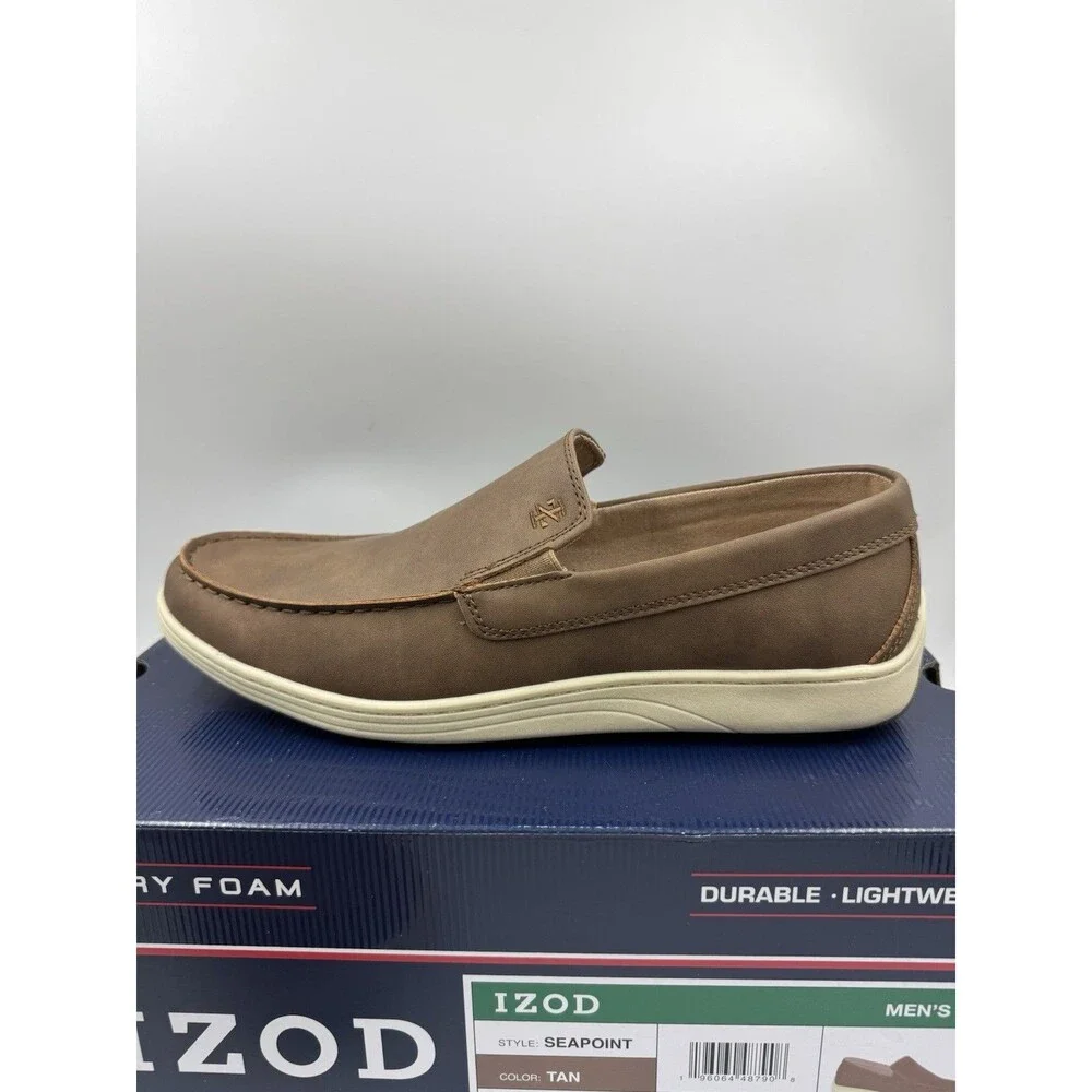 Izod Mens Seapoint Sneaker Loafer Slip On Shoe Size 9.5 Tan- Brown New